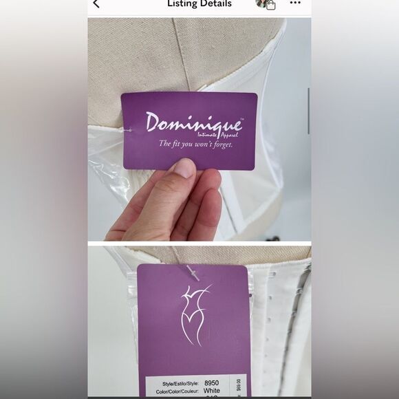 Dominique Satin Corset Bra Top‎ Clasp Up Back White Straps 34C Bridal - Picture 2 of 8